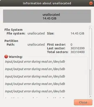 Input/Output Error during read on /dev/sdb