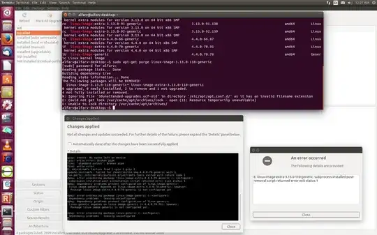 Tried to show results from synaptic and apt-get purge