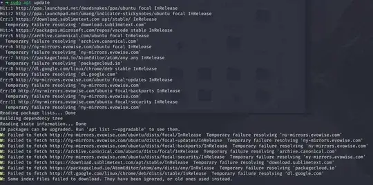 screenshot of errors