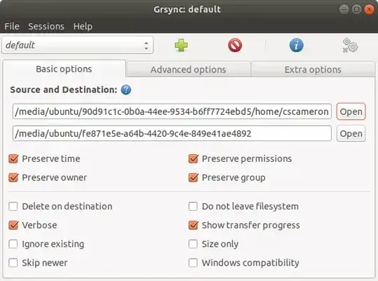 Grsync window with suggested selections
