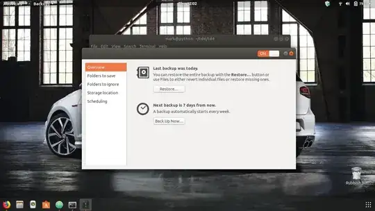 Screenshot showing backup app