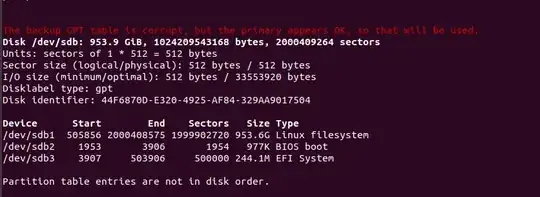 Screenshot of fdisk -l output