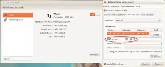 Network config with static IP, default route, DNS server