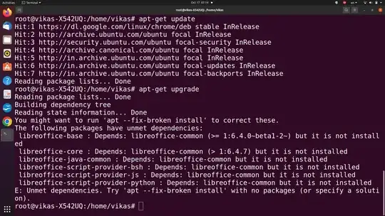 I have used sudo -s for update but still facing problem due to unmet dependencies packages