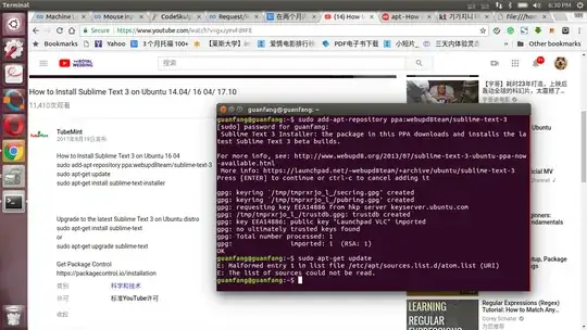 screenshot, malformed entry in atom list, no further output from sudo apt-get update