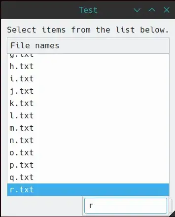 Zenity showing selection