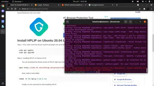 Screen shot of errors