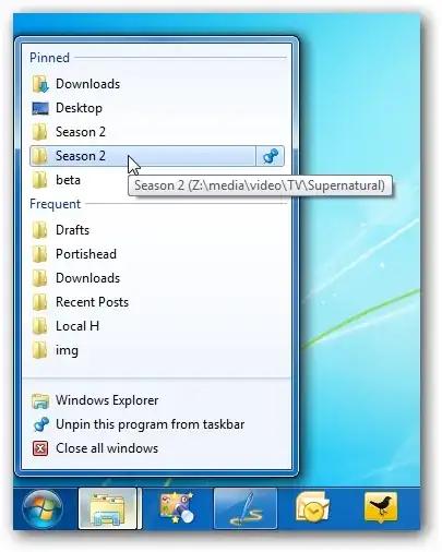 pinned folders in Windows
