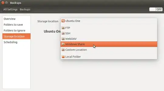 Screenshot of Backups, Location selection