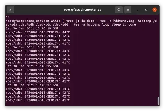 Loop printing and keeping in log the temperature
