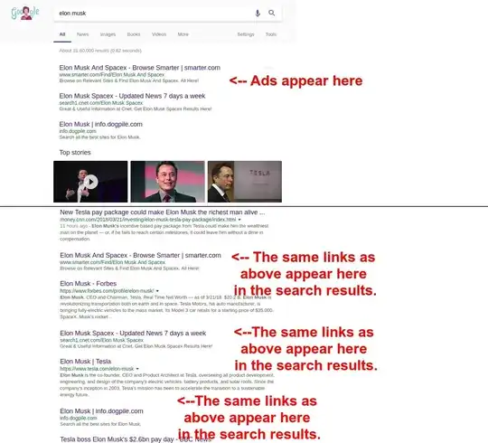 Screenshot of Ads appearing as chrome search results.