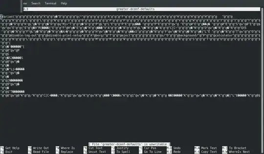 screenshot of the binary greeter-dconf-defaults file viewed in Nano