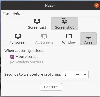 Kazam dialog screenshot