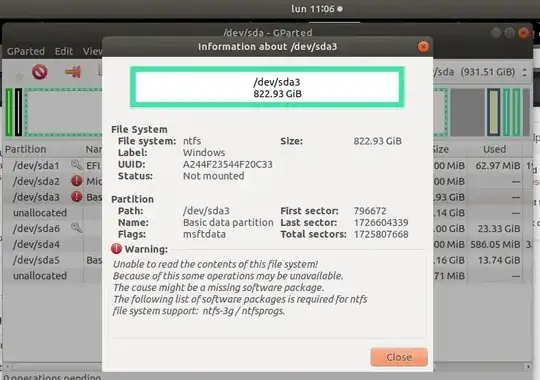 This is the information about the Windows partition now.