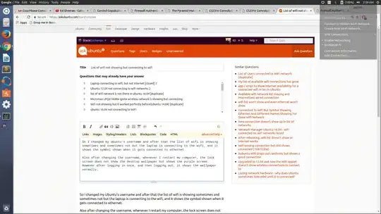 Connected icon of ethernet. List of wifi not shown.