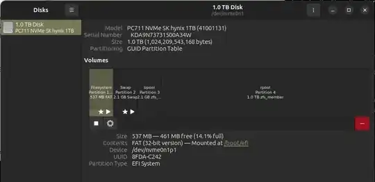 gparted screenshot showing /boot/efi
