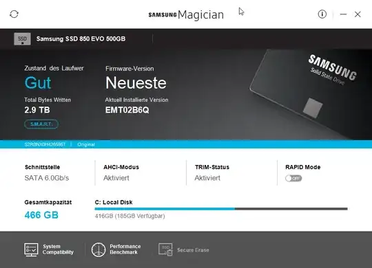 Samsung Magician output.