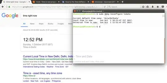 Screenshot comparing time shown by Google with time shown by sudo dpkg-reconfigure tzdata