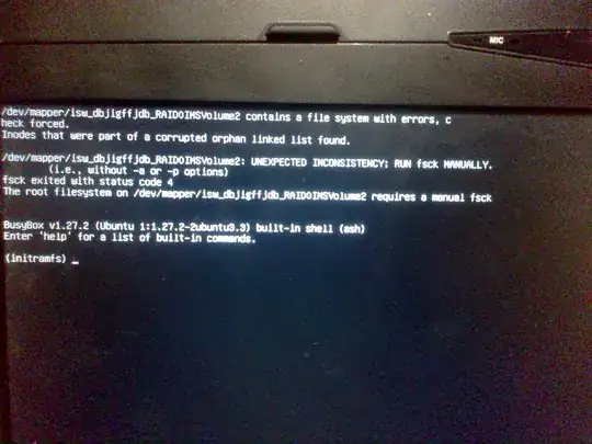 photograph of laptop display showing busybox initramfs