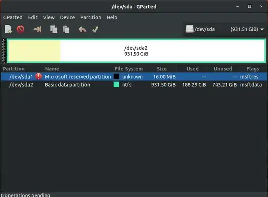 Image of GParted error line