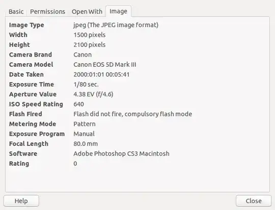list of image properties shown in file manager