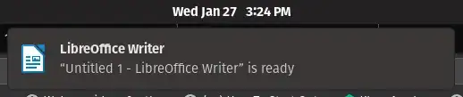 Image of Notification with text '"Untitled 1 - LibreOffice Writer" is ready'