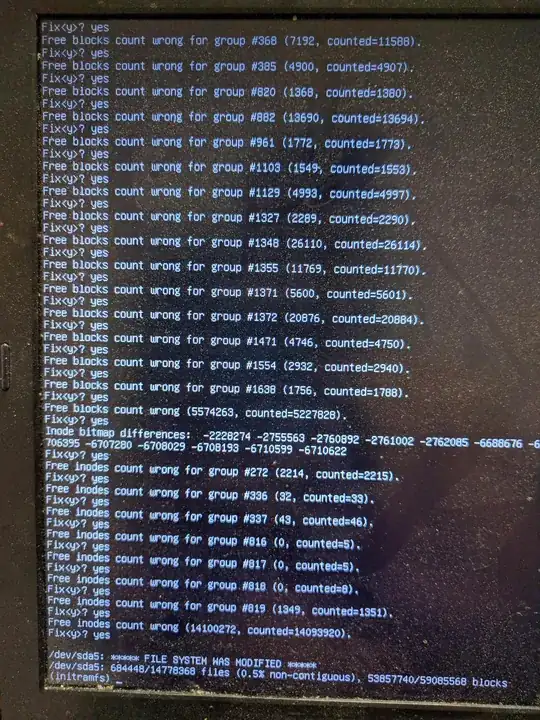 Pic2-End of fsck on Ubuntu partition. Need to reboot again.