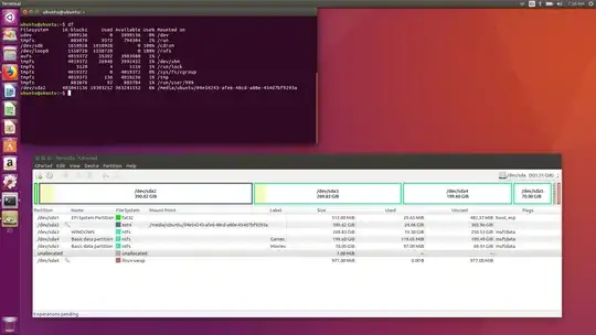 SCREENSHOT of gparted and df
