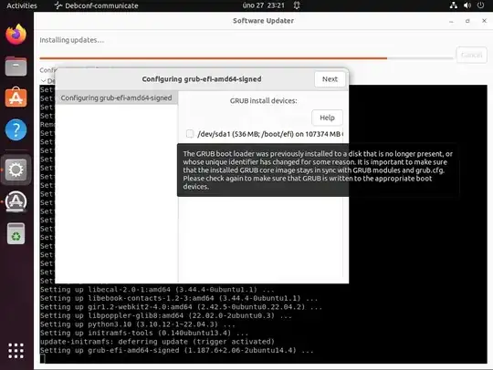 Ubuntu update asking me about something grub related