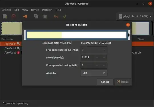 parameters set in Resize dialog but button is greyed out
