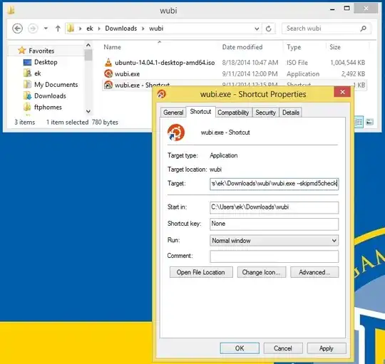Running wubi.exe with the --skipmd5check command-line option by creating a shortcut and modifying the Target field in its Properties window.