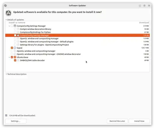 software updater showing other packages that I cannot select