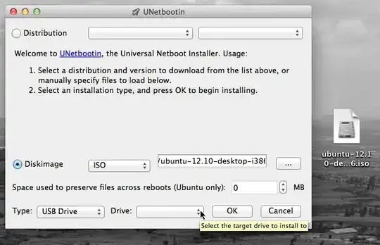 UNetbootin on Mac OS X, about to write an Ubuntu ISO to a USB flash drive (the drive still needs to be selected)