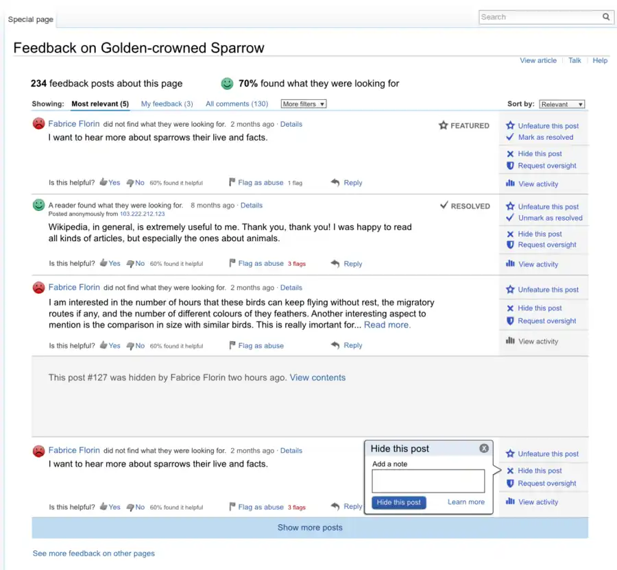 New design for the feedback page. Visual hierarchy has been modified so that conceptually related elements are presented closer to each other.