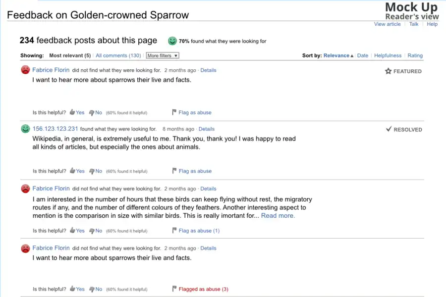 Basic Feedback Page - Reader's view