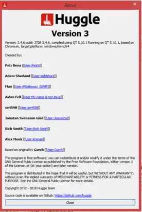 Huggle 3 About Huggle window