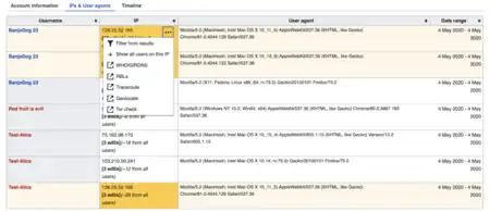 IPs and user agents tab