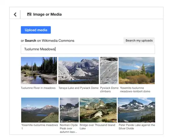 1. A user can Upload Media or Search commons. A user can easily see aspect ratios and more of the title.