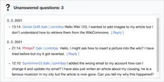 Screenshot of the module: unanswered questions (desktop)