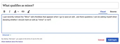 Screenshot of version 1.0 of the New Discussion Tool prototype.