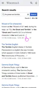 Tap on the arrow to open a search preview on mobile.