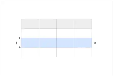 4. When a user clicks one of those controls, more controls are revealed.  They can add a row above or below, delete the row, or click the cog icon for more options