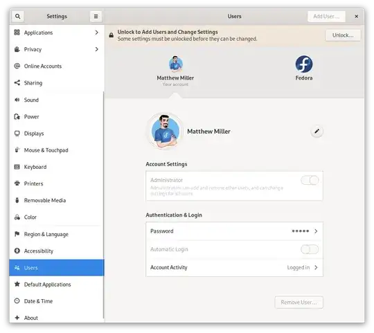 GNOME Settings: user