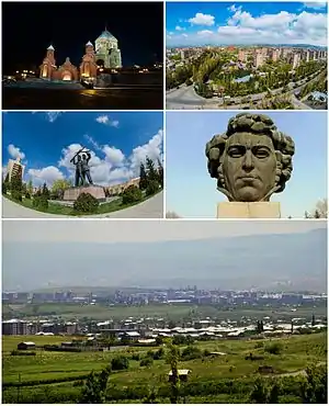 From top left:Surp Hovhannes Church&nbsp;• Abovyan skylineFriendship Square&nbsp;• Khachatur Abovyan's bustGeneral view of Abovyan