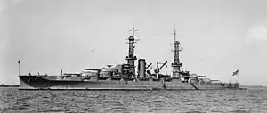 Hyperboloid mast towers were on the USS Arizona, underway circa 1917–1929, prior to refitting in 1929.