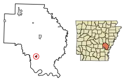 Location of Gillett in Arkansas County, Arkansas.