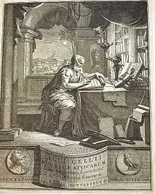 Frontispiece to a 1706 Latin edition of the Attic Nights&nbsp;[fr] by Jakob Gronovius