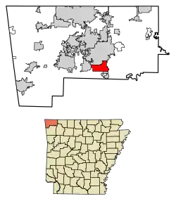 Location of Lowell in Benton County, Arkansas.