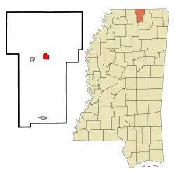 Location of Ashland, Mississippi