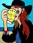 Woman in Black Hat with Yellow Mug
